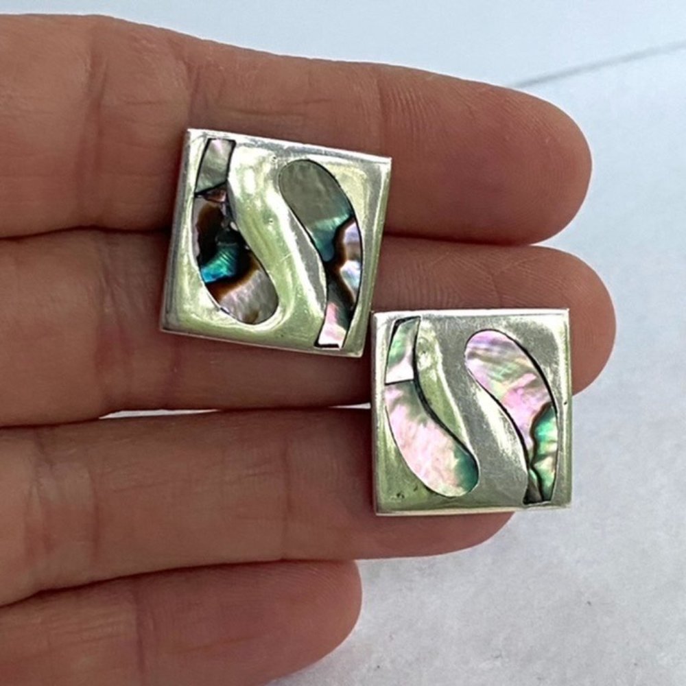Sterling Silver A. Munoz Taxco Abalone Cuff Links - Picture 2 of 16